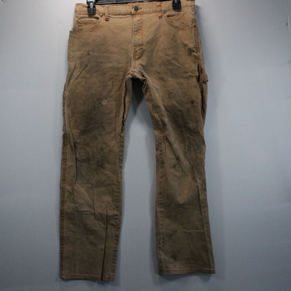 Genuine Dickies Mens Carpenter Pants 34x32 Brown Utility Workwear Distressed